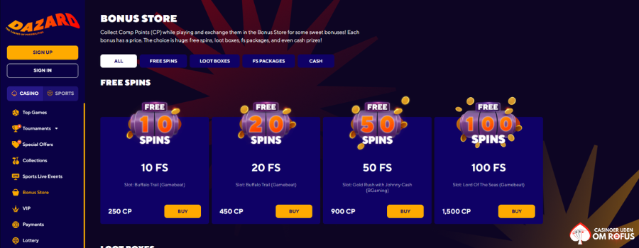 Dazard casino bonus